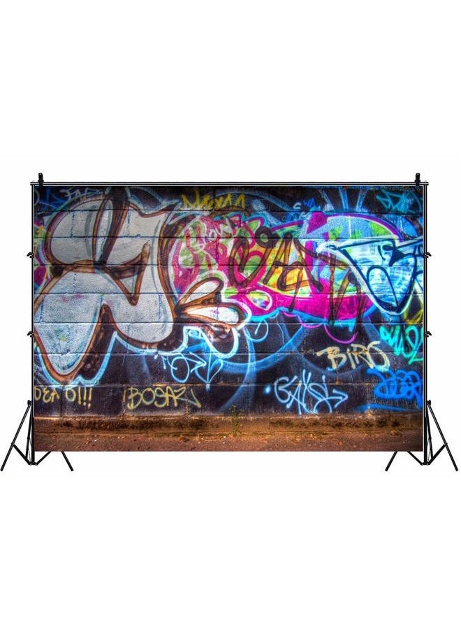 7x5ft Graffiti Backdrop 80's Hip Hop Backdrops for Photography Hand Drawing Mural Painting on Brick Wall Vinyl Photo Background Boys Adults Party Room Wallpaper Studio Props
