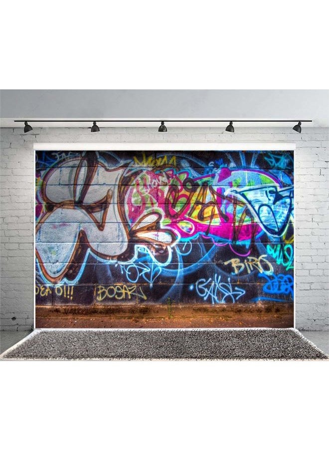 7x5ft Graffiti Backdrop 80's Hip Hop Backdrops for Photography Hand Drawing Mural Painting on Brick Wall Vinyl Photo Background Boys Adults Party Room Wallpaper Studio Props