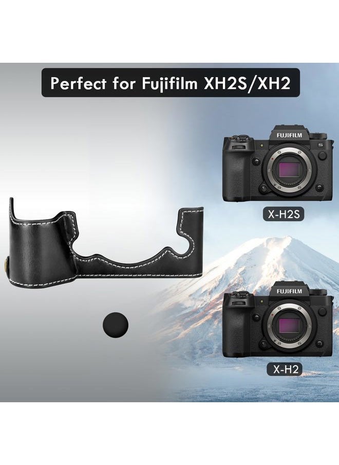 X-H2S/ X-H2 Case - Quality PU Leather Half Case for Fujifilm XH2S/ XH2 Digital Camera - Body Protective Grip Case for Fuji XH2s XH2 - Black