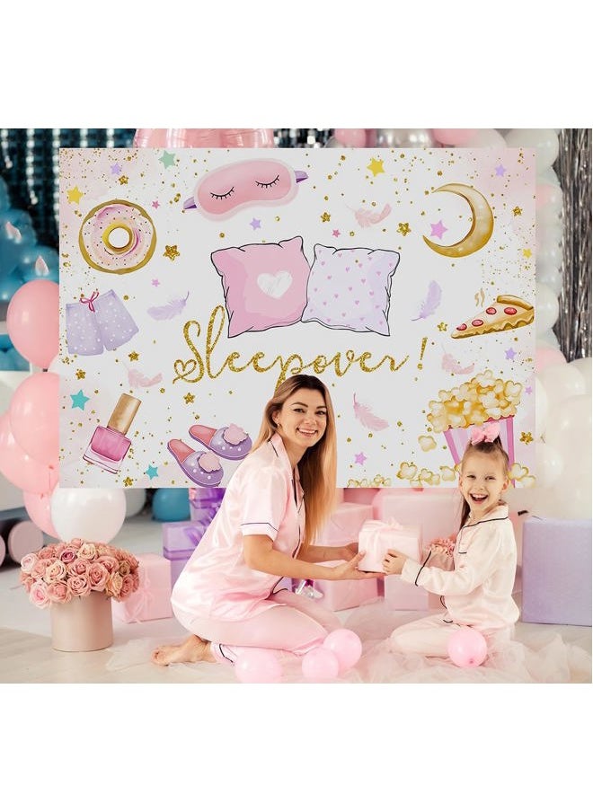 Slumber Party Backdrop for Girls Sleepover Party Decoration Pajama Pillow Fight Photography Background Spa Makeup Birthday Banner Supplies (White, 7x5ft(82x60 inch))