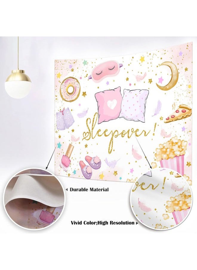 Slumber Party Backdrop for Girls Sleepover Party Decoration Pajama Pillow Fight Photography Background Spa Makeup Birthday Banner Supplies (White, 7x5ft(82x60 inch))