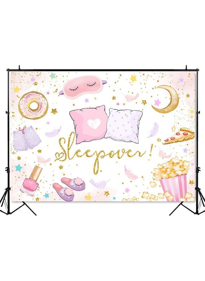 Slumber Party Backdrop for Girls Sleepover Party Decoration Pajama Pillow Fight Photography Background Spa Makeup Birthday Banner Supplies (White, 7x5ft(82x60 inch))