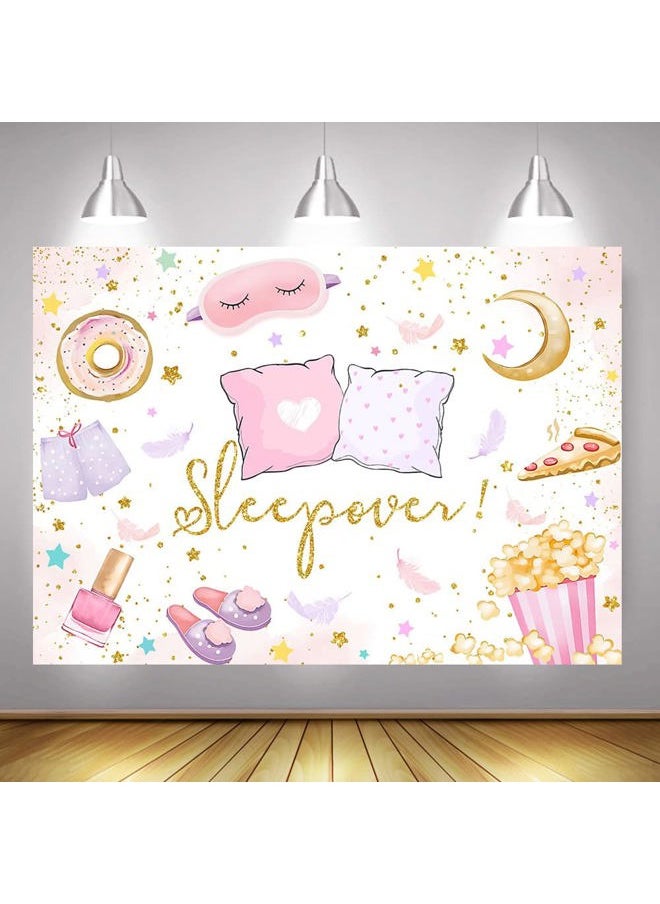Slumber Party Backdrop for Girls Sleepover Party Decoration Pajama Pillow Fight Photography Background Spa Makeup Birthday Banner Supplies (White, 7x5ft(82x60 inch))