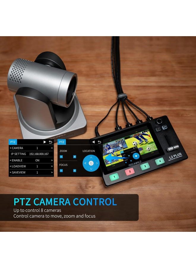 L2 Plus Multi Camera Video Mixer Switcher with 5.5 inch LCD Touch Screen PTZ Controller Chroma Key 4 HDMI Inputs USB3.0 Output Format Real Time Production Live Streaming Built in Cooler