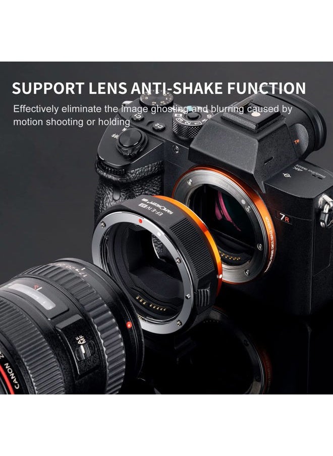 EF/EF-S to E Electronic Lens Adapter, K&F Concept Auto Focus Lens Mount Adapter Ring Compatible for Canon EF EF-S Mount Lens to Sony E Mount Cameras