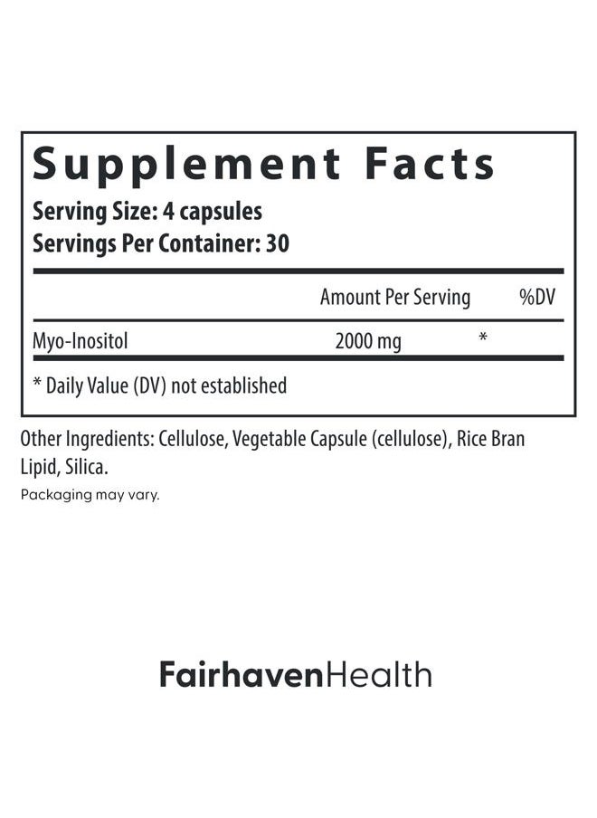Myo-Inositol Supplement for Women and Men | Vitamin B8 2000mg | Vegan Inositol Powder Capsules | Gluten, Dairy and Soy Free | 120 Inositol Capsules