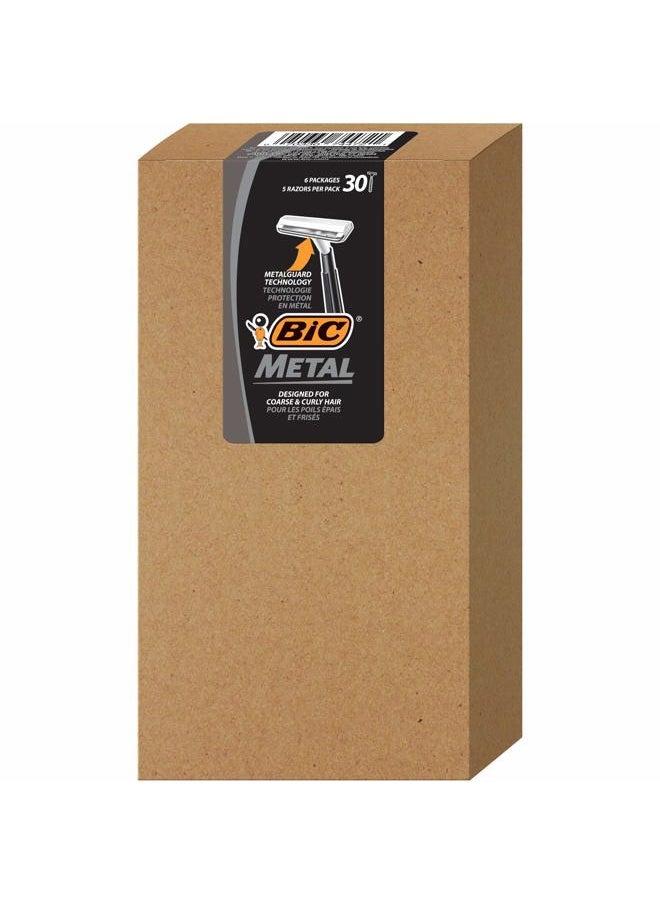 Bic metal men's disposable shaving razors, single blade, 30 count (6 packs of 5 razors), 30 Count