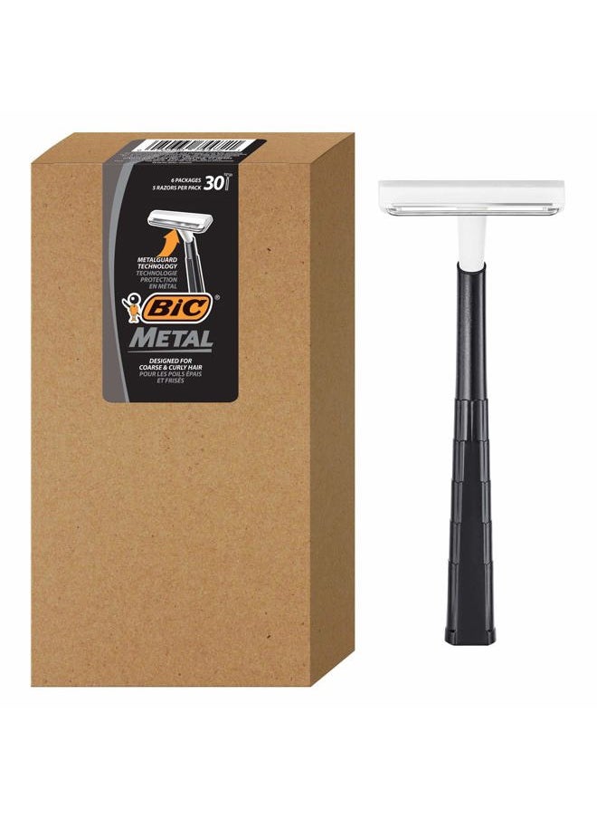 Bic metal men's disposable shaving razors, single blade, 30 count (6 packs of 5 razors), 30 Count