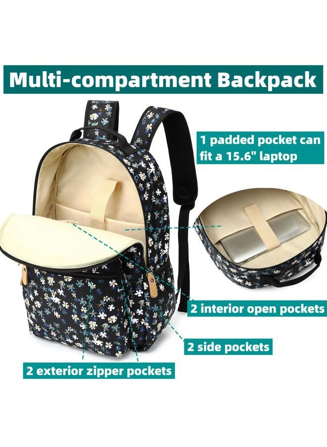 Laptop Backpack for Women: Cute Girls Sunflower Bookbag for School College Travel Work - Lightweight Book Bag Floral for Kids Teen - Aesthetic Back Pack Stylish Hiking Daypack for Teacher Black