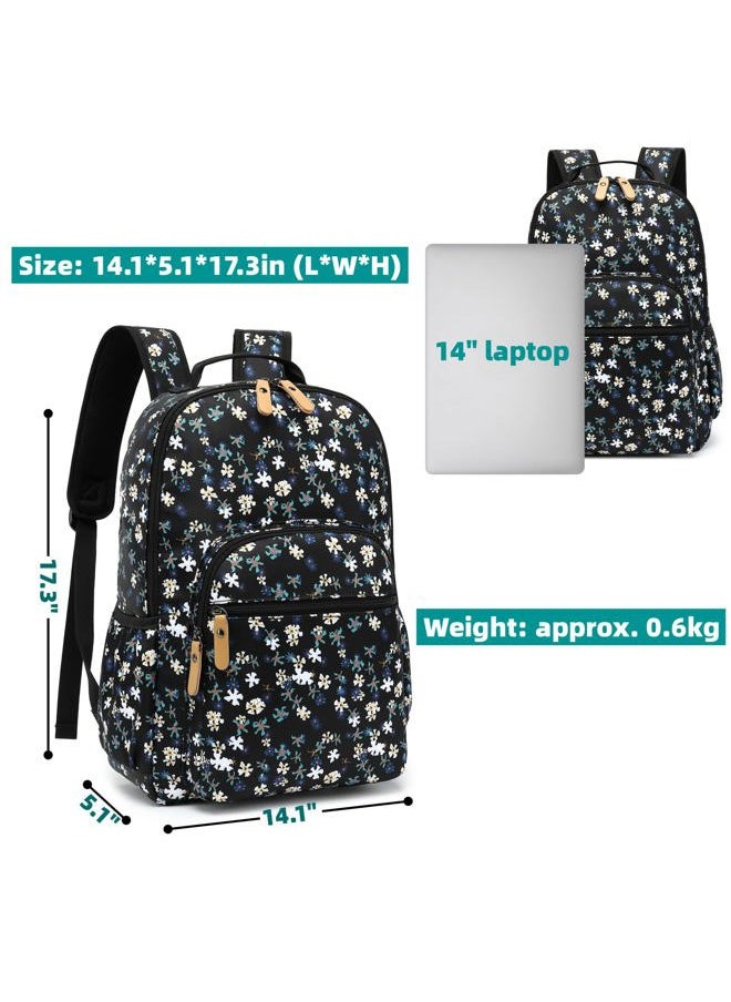 Laptop Backpack for Women: Cute Girls Sunflower Bookbag for School College Travel Work - Lightweight Book Bag Floral for Kids Teen - Aesthetic Back Pack Stylish Hiking Daypack for Teacher Black