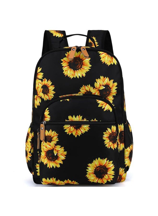 Laptop Backpack for Women: Cute Girls Sunflower Bookbag for School College Travel Work - Lightweight Book Bag Floral for Kids Teen - Aesthetic Back Pack Stylish Hiking Daypack for Teacher Black