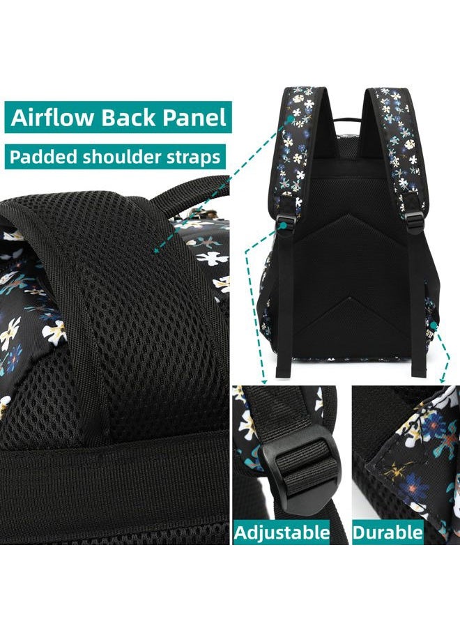 Laptop Backpack for Women: Cute Girls Sunflower Bookbag for School College Travel Work - Lightweight Book Bag Floral for Kids Teen - Aesthetic Back Pack Stylish Hiking Daypack for Teacher Black