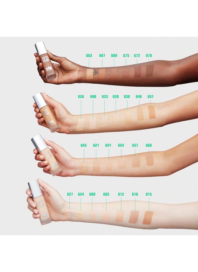 The 24H Foundation 663-24H Long-Wearing Formula - Medium To High Buildable Coverage - Smooth Matte Finish - Expanded Shade Selection - Waterproof, Cruelty Free, Vegan Makeup - 1.01 Oz