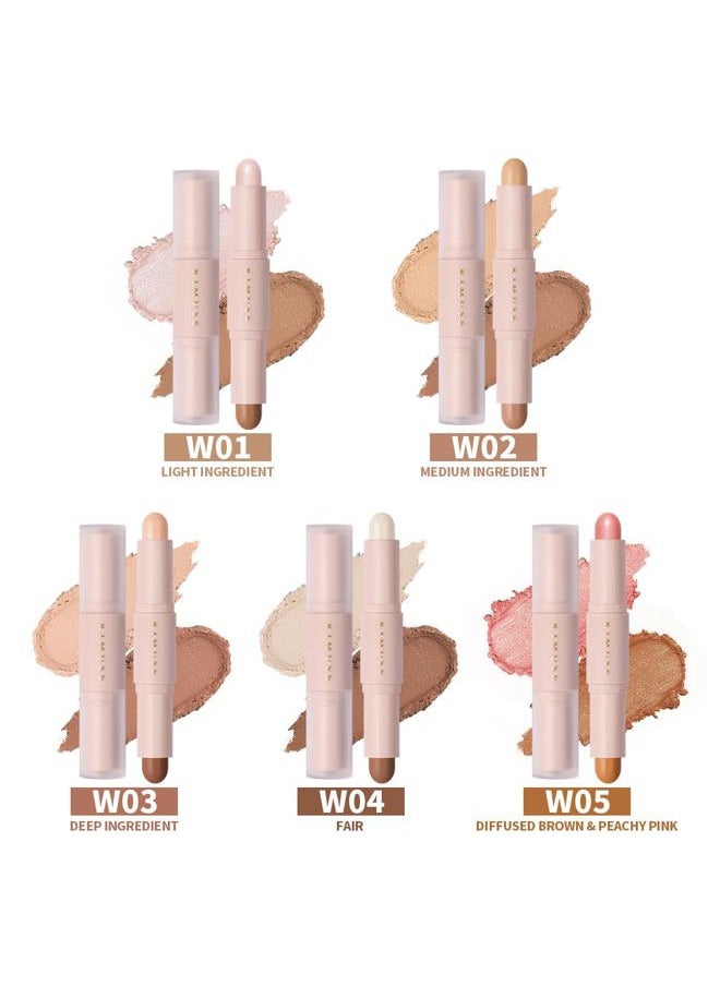 2Color Dual Cream Contour Stick, Highlight & Contour Bronzer Stick, Long Lasting & Waterproof Contour Sticks Kit for Light Skin Face Makeup