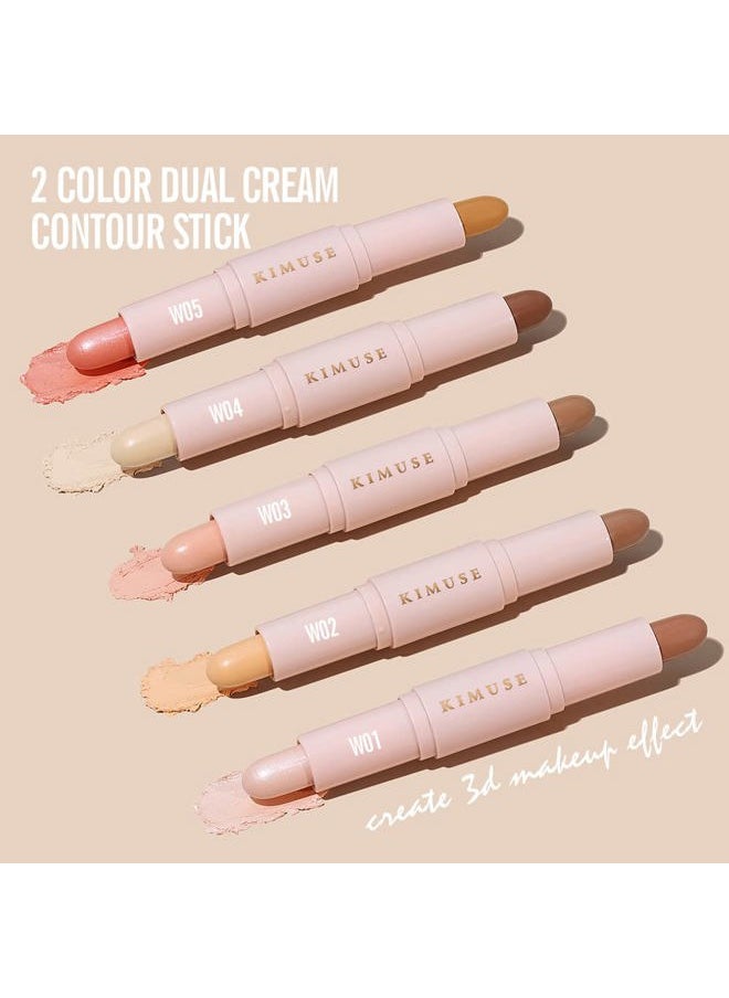 2Color Dual Cream Contour Stick, Highlight & Contour Bronzer Stick, Long Lasting & Waterproof Contour Sticks Kit for Light Skin Face Makeup