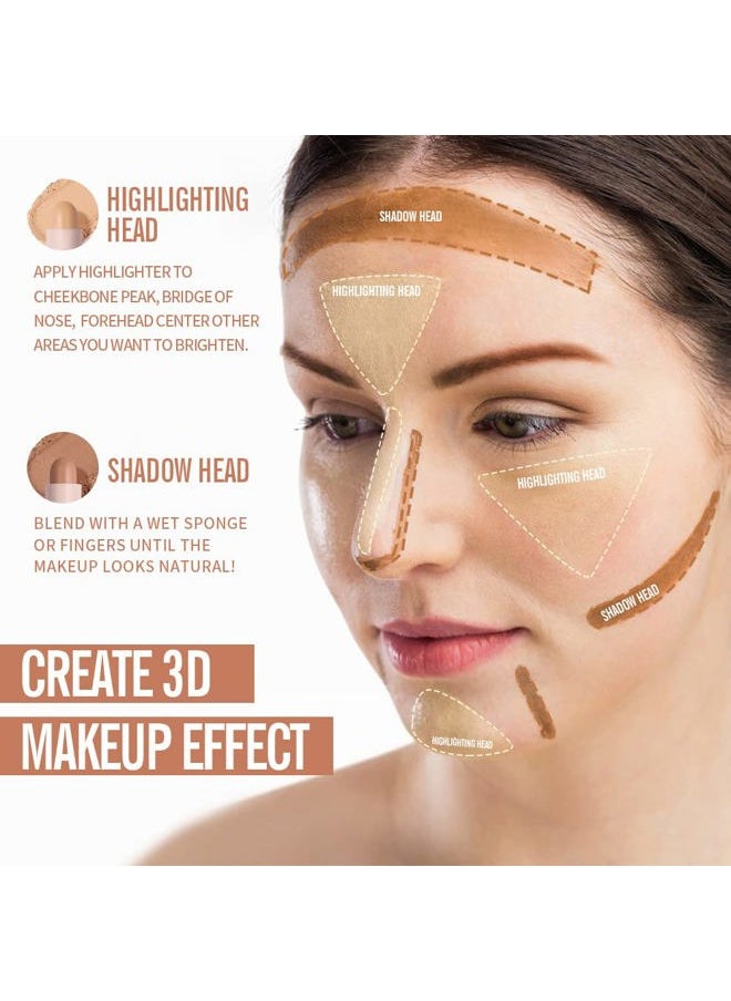 2Color Dual Cream Contour Stick, Highlight & Contour Bronzer Stick, Long Lasting & Waterproof Contour Sticks Kit for Light Skin Face Makeup