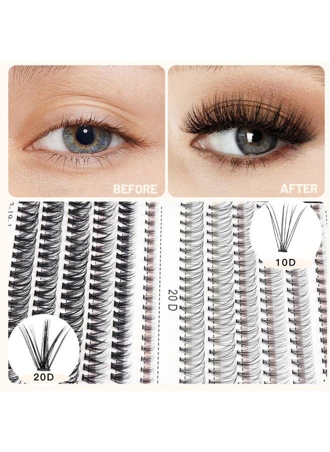 Lash Extension 240pcs C Curl 10D/20D Cluster 8/9/10/11/12mm,10/11/12/13/14mm,12/13/14/15/16mm Mixed Individual Cluster Lashes (10D+20D 10/11/12/13/14mm and Under Eyelashes)