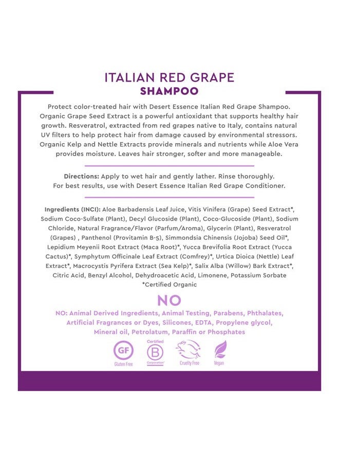 , Italian Red Grape Shampoo, 8.0 fl. Oz. - Gluten Free - Vegan - Cruelty Free - Moisturizing Shampoo - UV Protection - Color Treated Hair