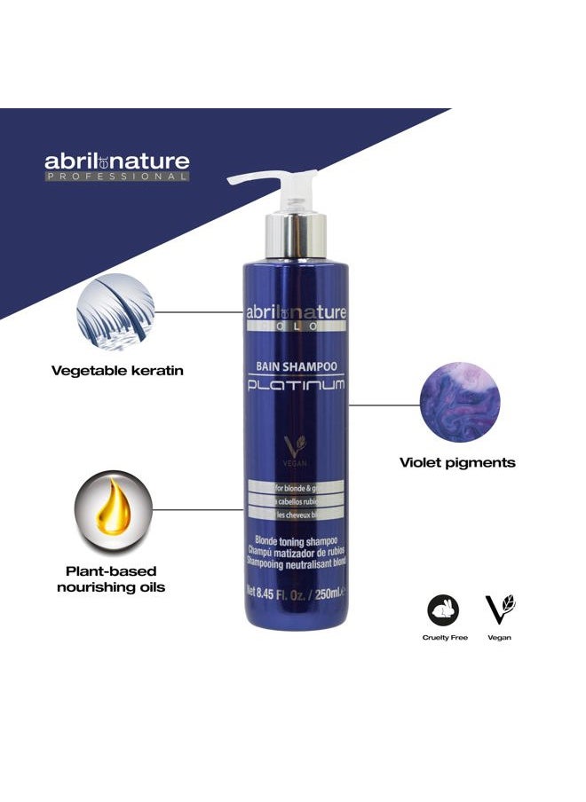 Abril Et Nature Bain Shampoo Platinum - 1000 ml - Purple Toning Shampoo - to Tone Down Grey or Bleached Hair - Eliminates Brassy Yellow Tones-Keratin Hair Treatment