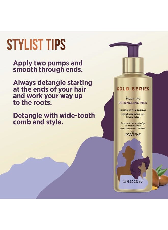 Gold Series Detangling Milk Hair Treatment for Curly Hair, Natural and Textured Hair, 7.6 Fl Oz Leave-On Hair Detangler Infused with Rich Argan Oil, Dye and Sulfate Free Formula