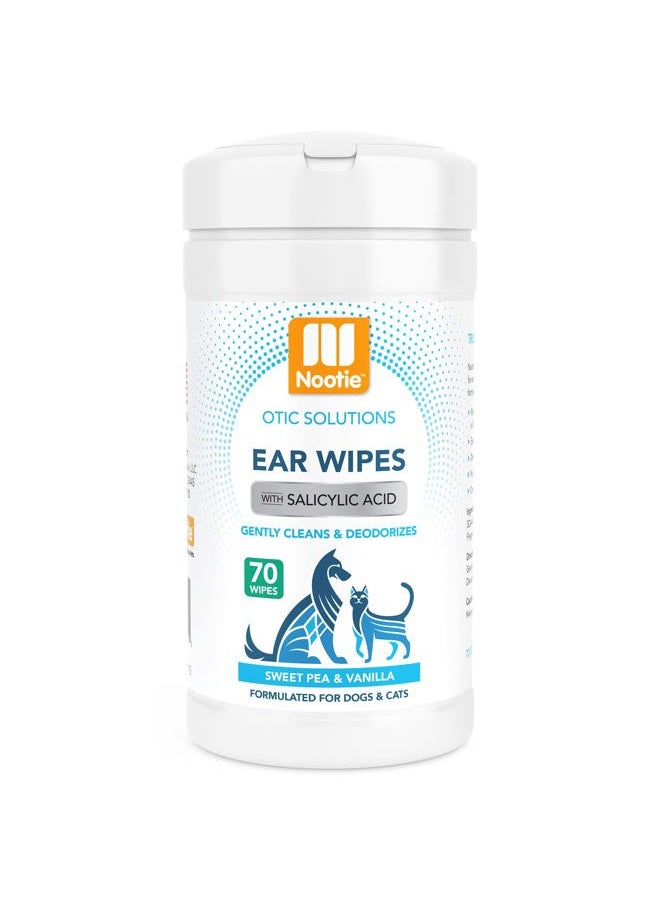 Ear Wipes for Dogs & Cats with Salicylic Acid - Made in U.S.A. Sweet Pea & Vanilla Scent - 70 Wipes Large Size