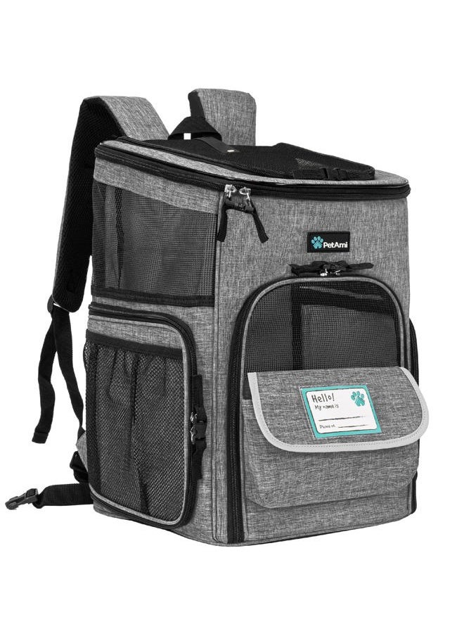 Dog Backpack Carrier, Airline Approved Cat Backpacks for Carrying Small Large Cats, Pet Carrier Back Pack, Ventilated Soft Sided for Travel, Hiking, Camping, Max 18 lbs, Heather Gray