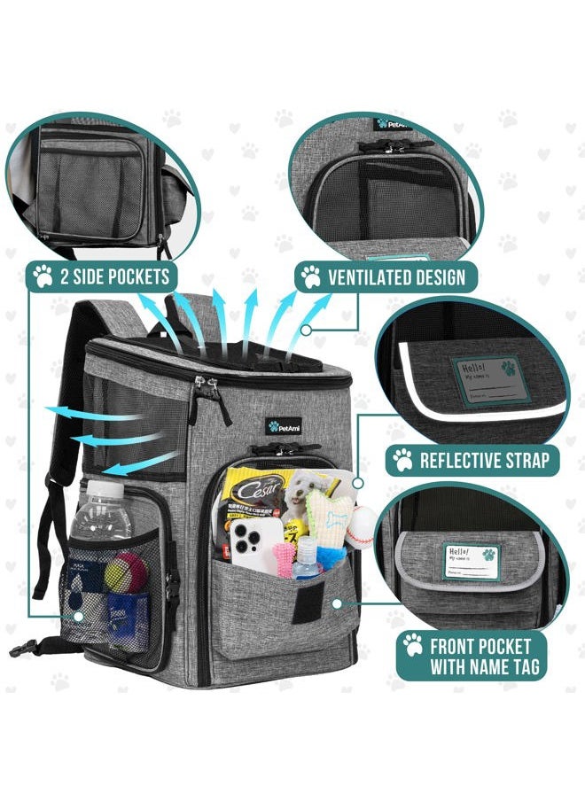 Dog Backpack Carrier, Airline Approved Cat Backpacks for Carrying Small Large Cats, Pet Carrier Back Pack, Ventilated Soft Sided for Travel, Hiking, Camping, Max 18 lbs, Heather Gray
