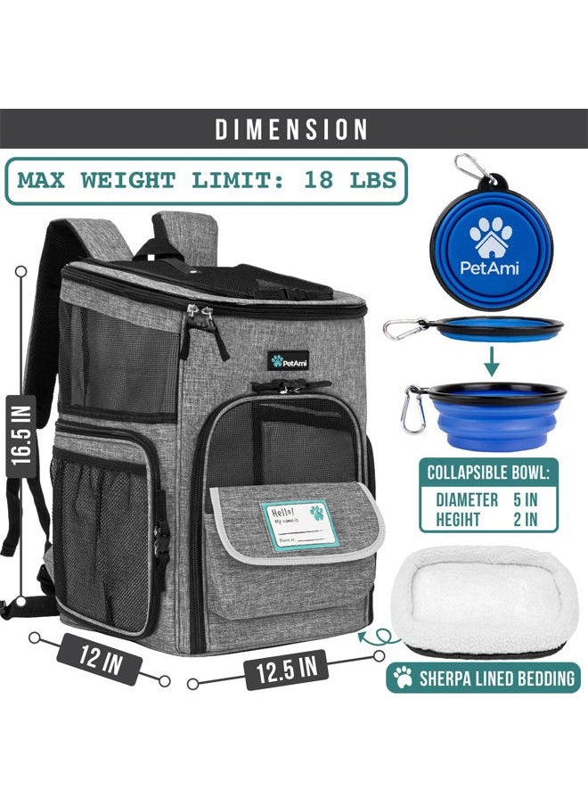 Dog Backpack Carrier, Airline Approved Cat Backpacks for Carrying Small Large Cats, Pet Carrier Back Pack, Ventilated Soft Sided for Travel, Hiking, Camping, Max 18 lbs, Heather Gray