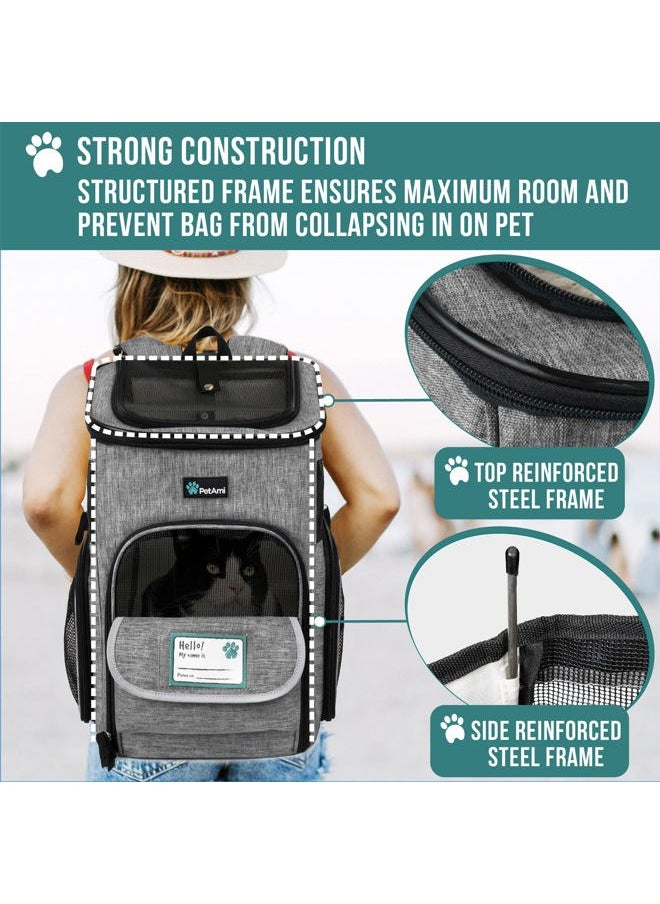 Dog Backpack Carrier, Airline Approved Cat Backpacks for Carrying Small Large Cats, Pet Carrier Back Pack, Ventilated Soft Sided for Travel, Hiking, Camping, Max 18 lbs, Heather Gray