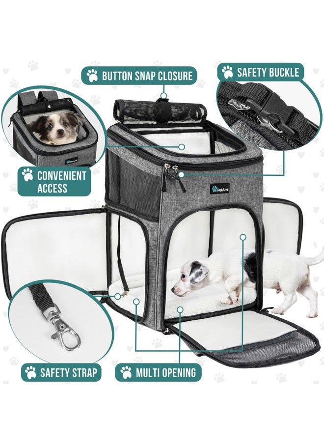 Dog Backpack Carrier, Airline Approved Cat Backpacks for Carrying Small Large Cats, Pet Carrier Back Pack, Ventilated Soft Sided for Travel, Hiking, Camping, Max 18 lbs, Heather Gray