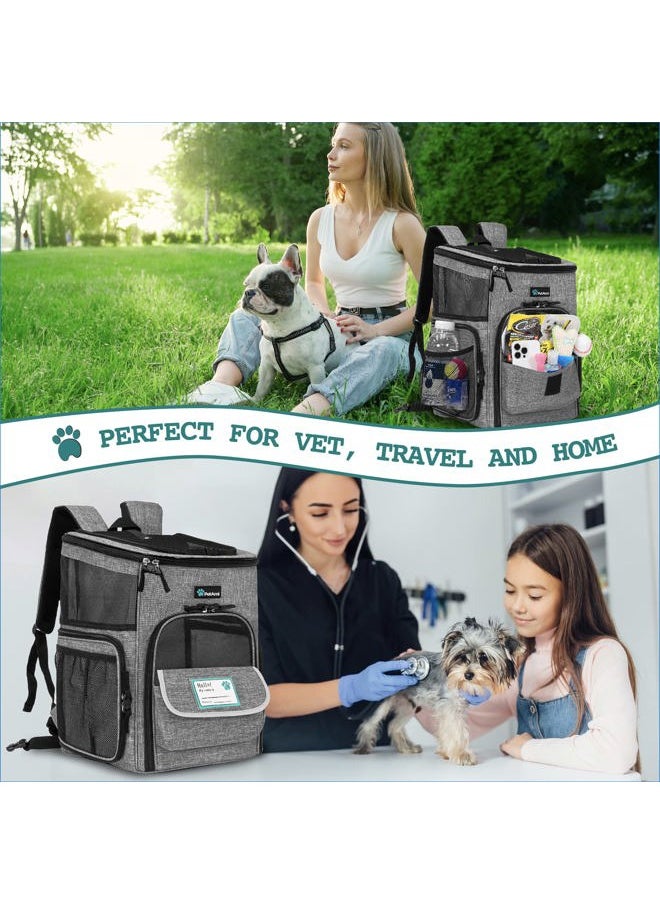 Dog Backpack Carrier, Airline Approved Cat Backpacks for Carrying Small Large Cats, Pet Carrier Back Pack, Ventilated Soft Sided for Travel, Hiking, Camping, Max 18 lbs, Heather Gray