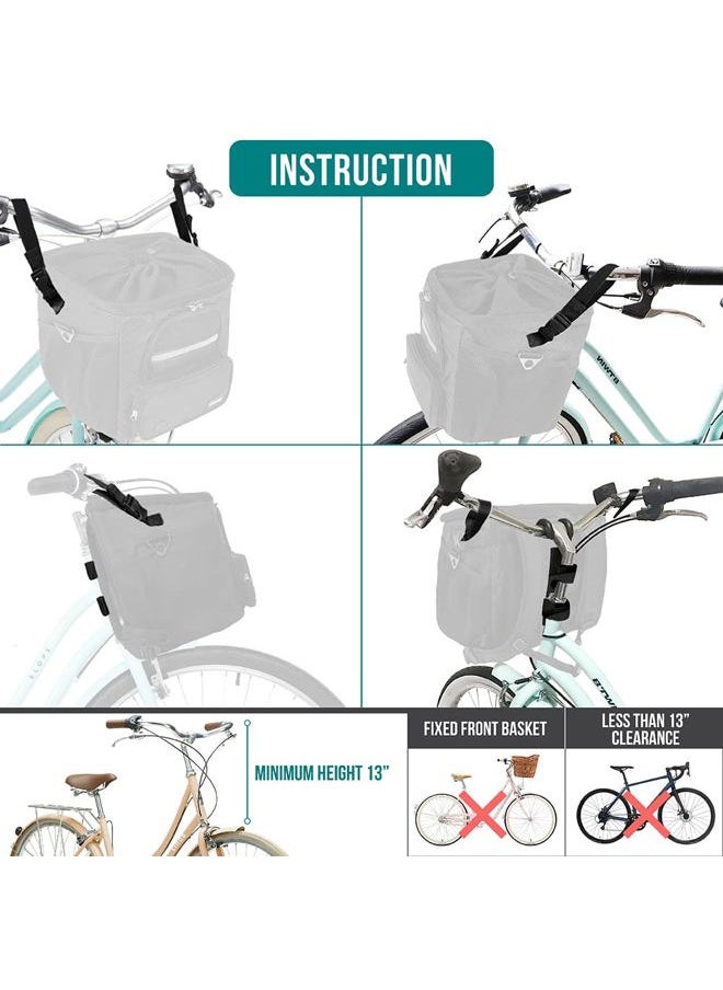 Dog Bike Basket, Soft-Sided Ventilated Dog Bike Carrier Backpack, Dog Pet Bicycle Basket for Bike Handlebar, Small Medium Puppy Cat Kitten Car Booster Seat with Safety Strap (Black)