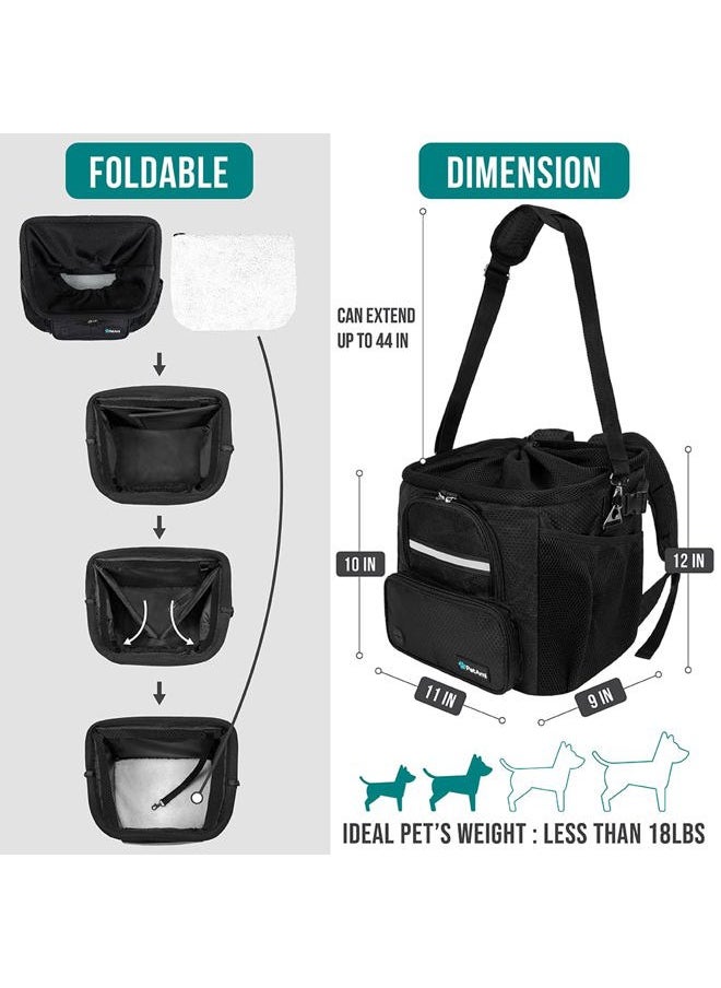 Dog Bike Basket, Soft-Sided Ventilated Dog Bike Carrier Backpack, Dog Pet Bicycle Basket for Bike Handlebar, Small Medium Puppy Cat Kitten Car Booster Seat with Safety Strap (Black)