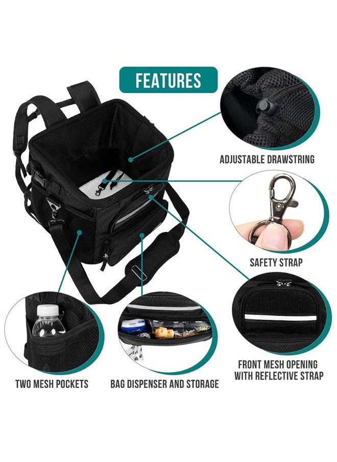 Dog Bike Basket, Soft-Sided Ventilated Dog Bike Carrier Backpack, Dog Pet Bicycle Basket for Bike Handlebar, Small Medium Puppy Cat Kitten Car Booster Seat with Safety Strap (Black)