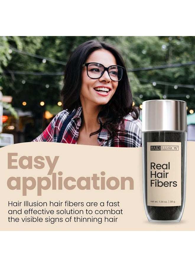 Black Real Hair Fibers for Thinning Hair - 100% Natural Texture, Non Synthetic Hair Fibers - Bald Spot Cover Up for Women & Men - 38 Gram