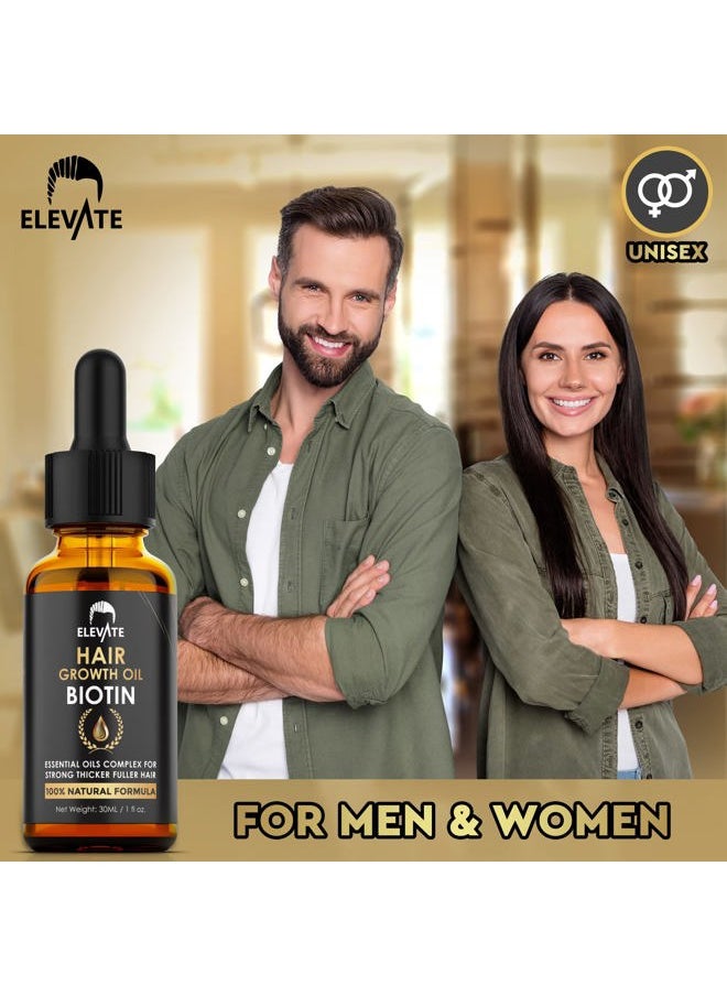 ELEVATE Hair Growth Oil - Biotin Serum & Castor Oil Natural Vitamin Treatment for Stronger, Thicker, Longer Hair and Regrowth - Prevent Thinning and Loss for Men & Women, 1 Fl Oz