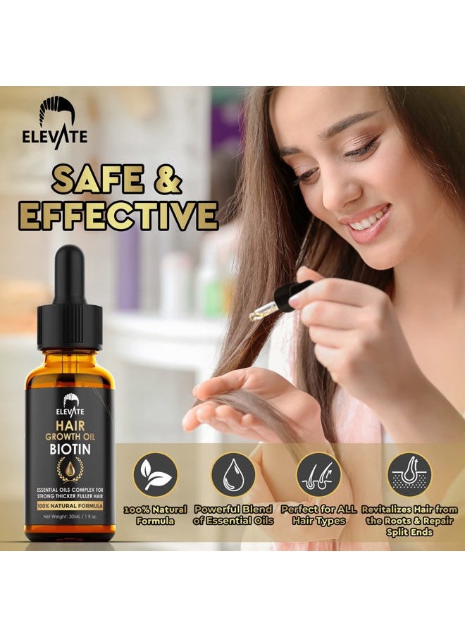 ELEVATE Hair Growth Oil - Biotin Serum & Castor Oil Natural Vitamin Treatment for Stronger, Thicker, Longer Hair and Regrowth - Prevent Thinning and Loss for Men & Women, 1 Fl Oz