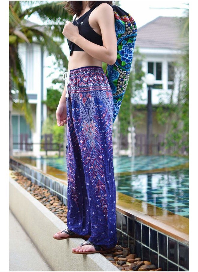 Harem Pants Womens Plus Bohemian Yoga Elephant Beach Casual Printed Drawstring Trousers (Peacock Violet 2XL)