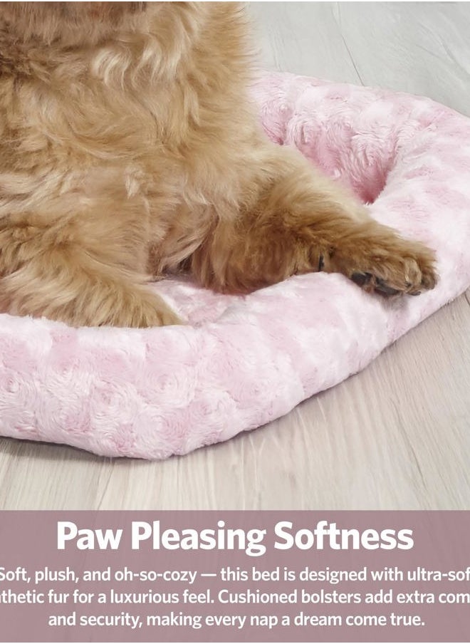 Bolster Dog Bed 18L-Inch Pink Dog Bed or Cat Bed w/Comfortable Bolster | Ideal for Toy Dog Breeds & Fits an 18-Inch Dog Crate | Easy Maintenance Machine Wash & Dry