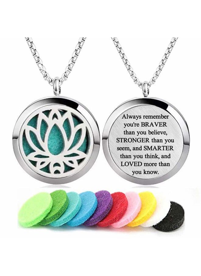 Aromatherapy Essential Oil Diffuser Necklace Stainless Steel lnspirational Locket Pendant(Lotus)
