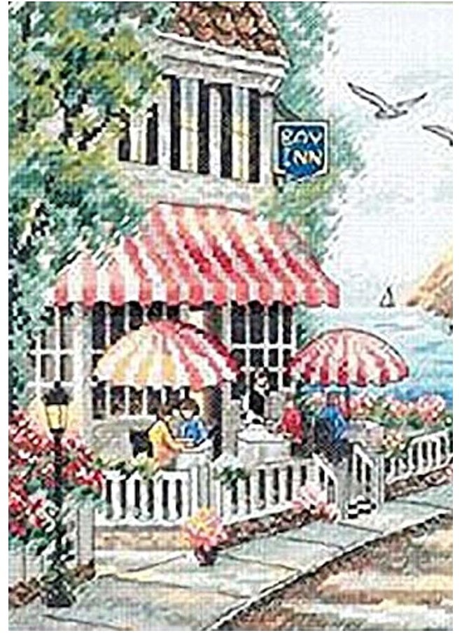 'Café by The Sea' Counted Cross Stitch Kit, 14 Count White Aida, 14