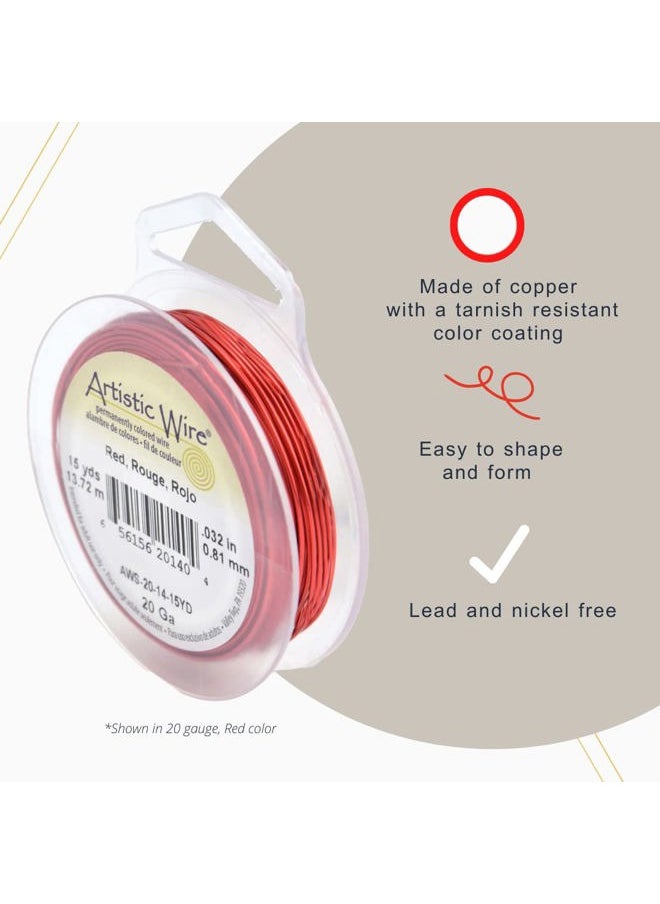 , 22 Gauge Tarnish Resistant Colored Copper Craft Jewelry Wrapping Wire, Red, 15 yd