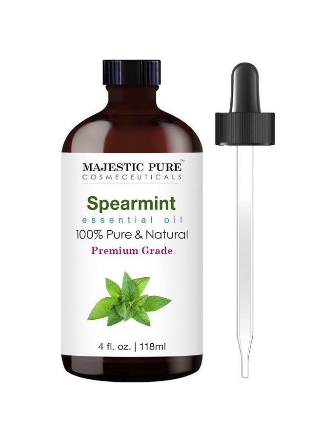 MAJESTIC PURE Spearmint Essential Oil | 100% Pure and Natural Spearmint Oil | Premium Grade Essential Oils for Hair Care, Home Diffusers, Skin, Aromatherapy, Massage and Humidifiers | 4 Fl Oz