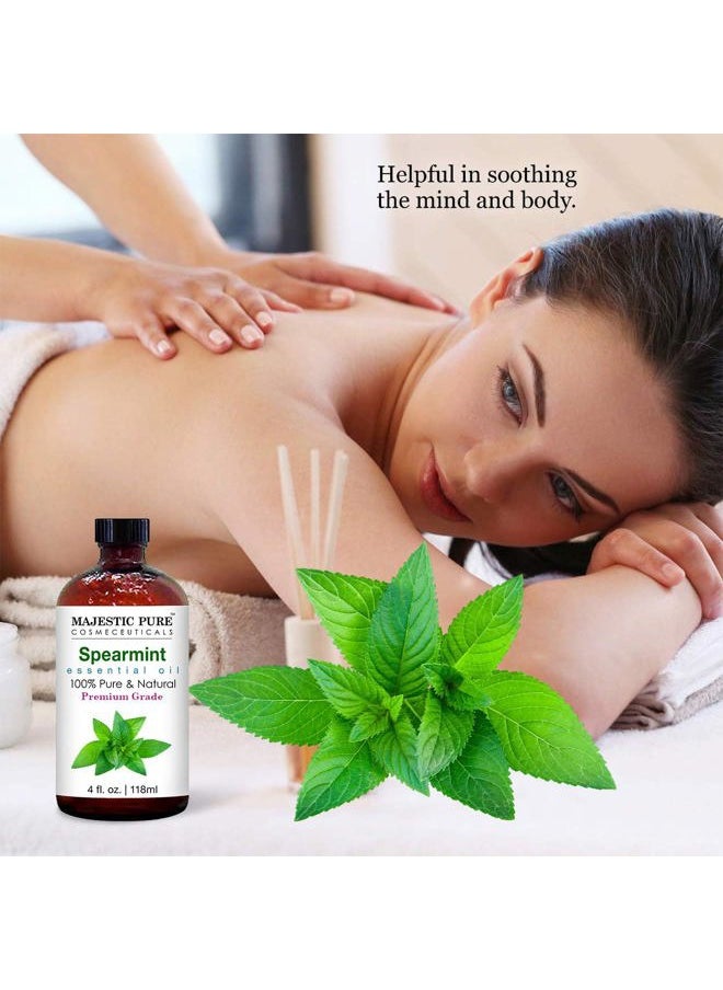 MAJESTIC PURE Spearmint Essential Oil | 100% Pure and Natural Spearmint Oil | Premium Grade Essential Oils for Hair Care, Home Diffusers, Skin, Aromatherapy, Massage and Humidifiers | 4 Fl Oz