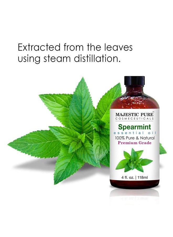 MAJESTIC PURE Spearmint Essential Oil | 100% Pure and Natural Spearmint Oil | Premium Grade Essential Oils for Hair Care, Home Diffusers, Skin, Aromatherapy, Massage and Humidifiers | 4 Fl Oz