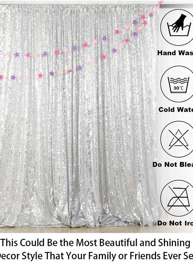 8FTx10FT Silver Sequin Backdrop | Wedding & Birthday Party Photo Background | Glitter Curtains for Photography | Sparkly Shimmer Backdrop | Durable & Elegant Background