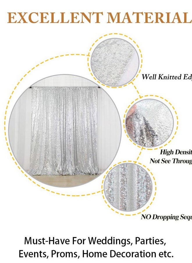 8FTx10FT Silver Sequin Backdrop | Wedding & Birthday Party Photo Background | Glitter Curtains for Photography | Sparkly Shimmer Backdrop | Durable & Elegant Background