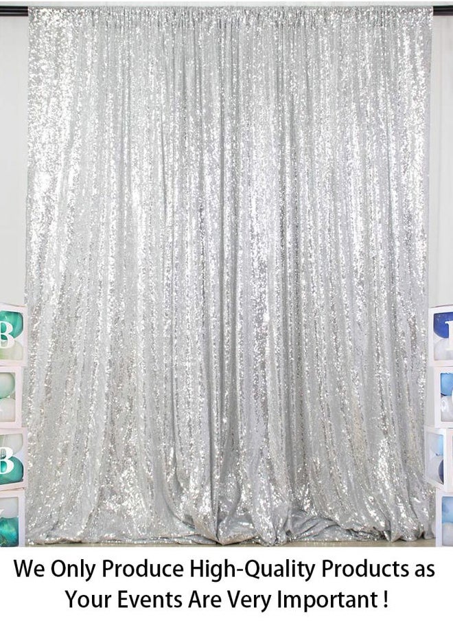 8FTx10FT Silver Sequin Backdrop | Wedding & Birthday Party Photo Background | Glitter Curtains for Photography | Sparkly Shimmer Backdrop | Durable & Elegant Background