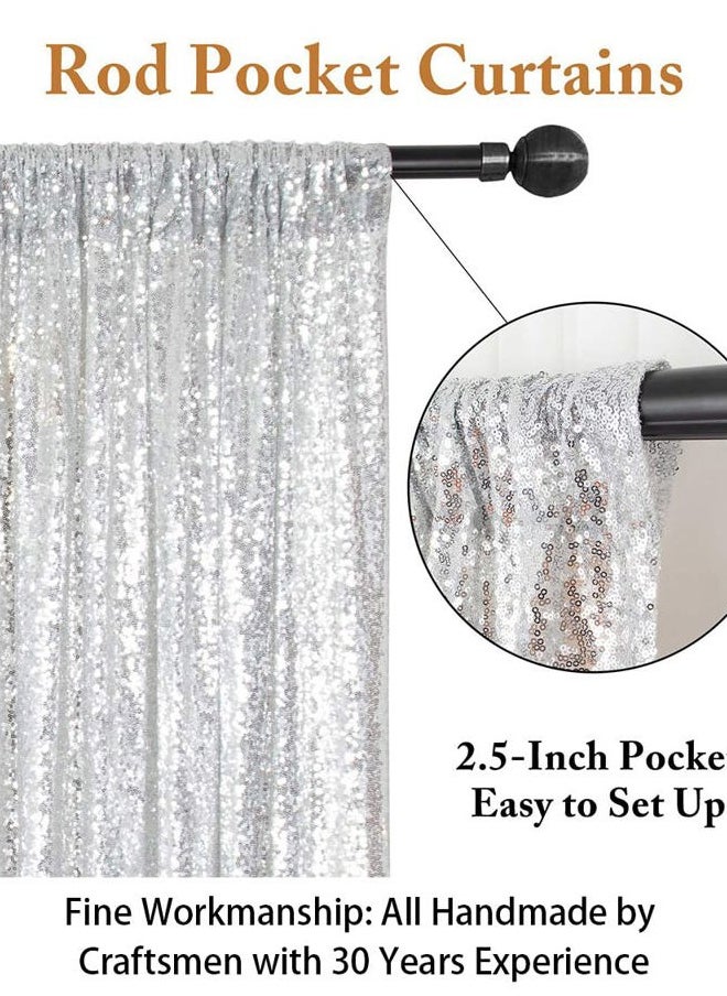 8FTx10FT Silver Sequin Backdrop | Wedding & Birthday Party Photo Background | Glitter Curtains for Photography | Sparkly Shimmer Backdrop | Durable & Elegant Background