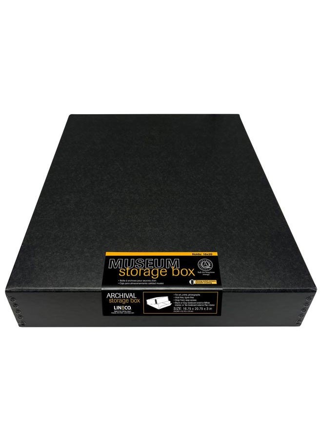 Museum Archival Storage Box, 16.75x20.75x3 in. Drop Front Design. Acid-Free with Metal Edge. Organize Photos, Pictures, Prints, Documents, Crafts, DIY. Black, 1 Pack